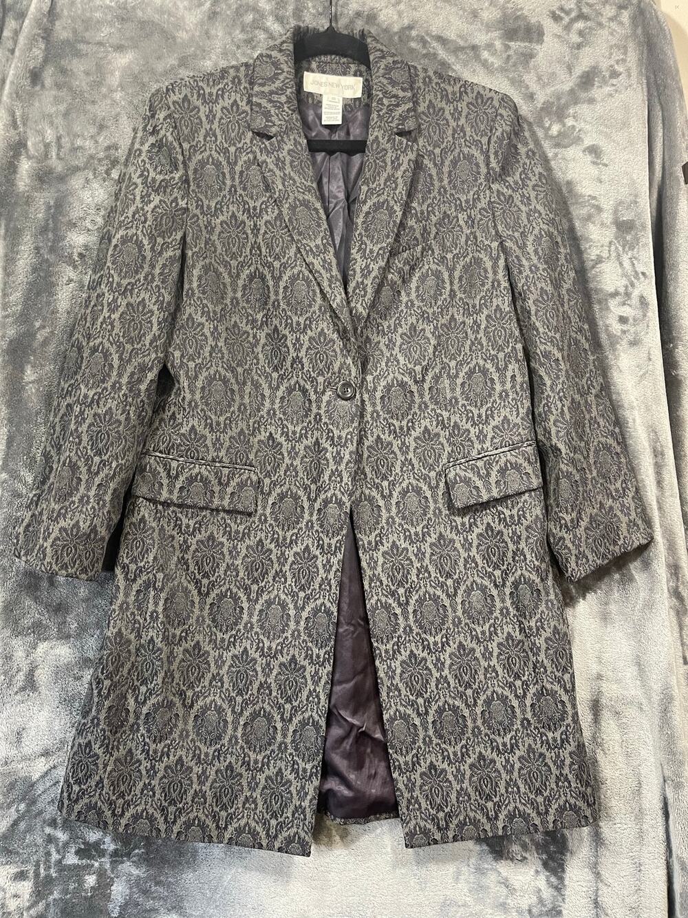 Vintage 90s Coat Size 10 Damask Tapestry Duster Made in USA Gothic Jacquard